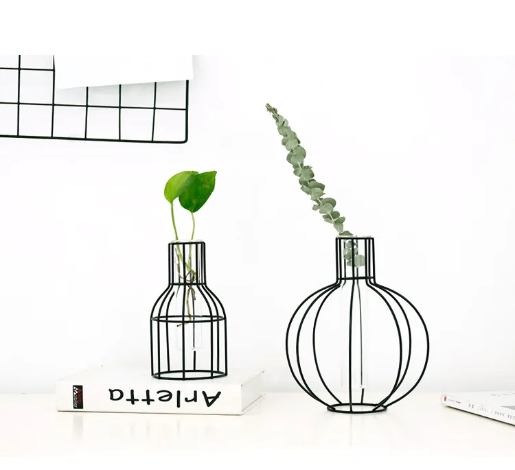 Металлическая ваза в скандинавском стиле, стеклянный контейнер для гидропоники, украшения для домашнего декора, аксессуары для рабочего стола, искусственные цветы, железная ваза, подарки