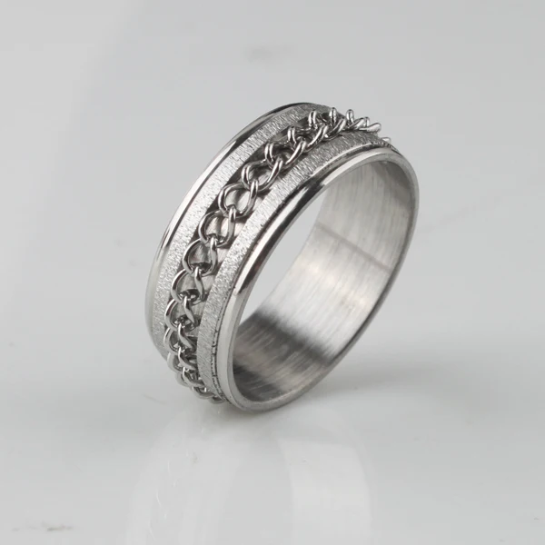 

free shipping Wide 7mm frosted chain rings 316L Stainless Steel men finger ring wholesale lots