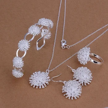 

Selling wedding jewelry women exquisite fireworks bracelet Drop Earrings necklace ring fashion Silver color jewelry sets S329