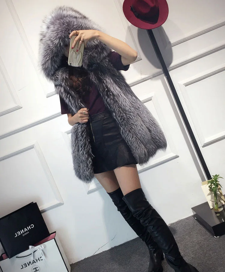 Grande Overwear Gilet Lq322 Casual 4xl Femme En De gris Fourrure Hiver Manteau Fausse Tuhao Capuche Taille Plus À Chaud Lâche Blanc Long Spliced ZxHvvR