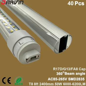 

New style! Led Lamp 8ft T8 Led Tube Double Sides Split Tube 2400mm 50W 6000lm 360 Beam Degree Super Bright AC100-265V