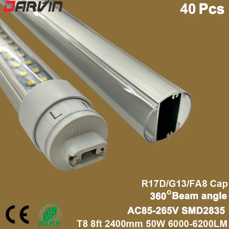 Acheter Nouveau style! LED Lampe 8ft T8 LED Tube Double Côtés Split Tube 2400mm 50 W 6000lm 360 Faisceau Degré Super Lumineux AC100 265V