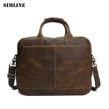 

Brand Vintage Business Genuine Crazy Horse Leather Cowhide Men Men's Handbag Handbags Shoulder Bag Bags Male Briefcase For Man