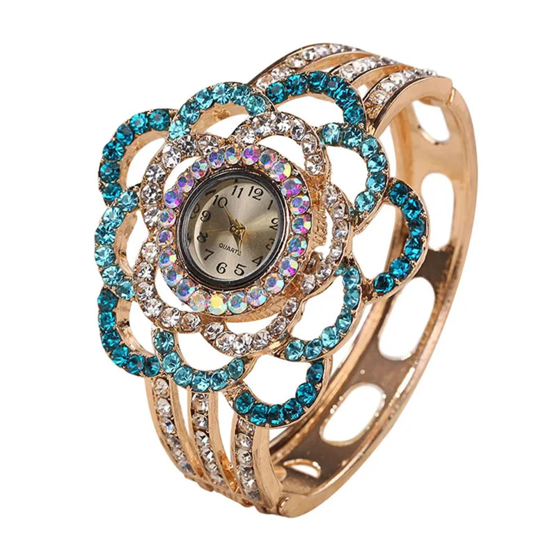NEW Fashion Womens Flower Band Hollow Out Bangle Crystal Quartz Bracelet Watch Jewelry Charm #2AP25 (14)
