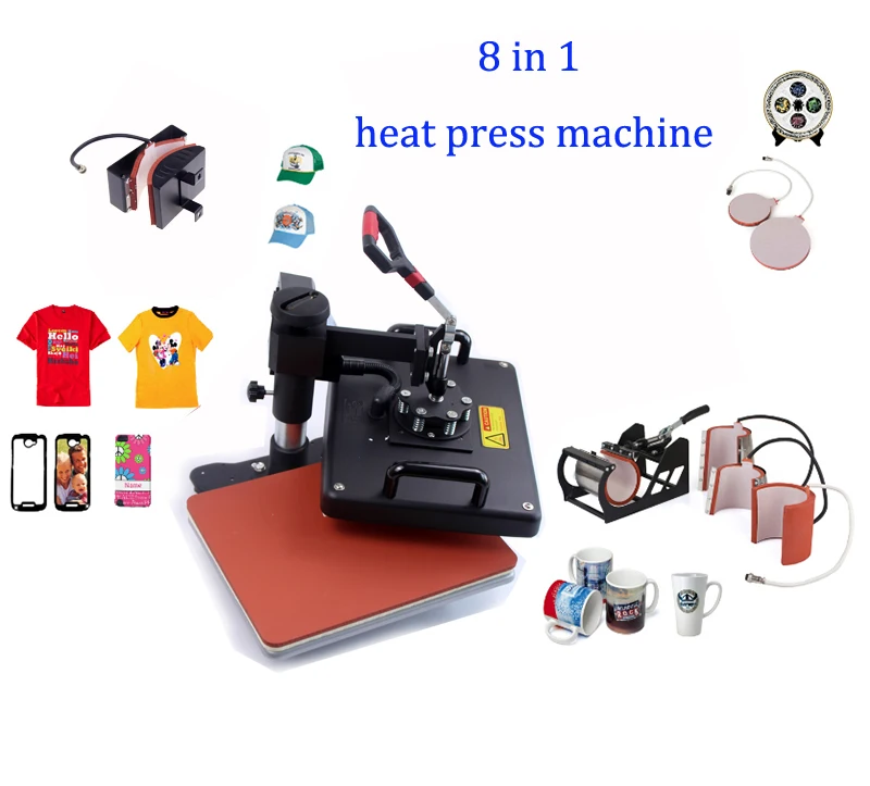 Advanced New Design 8 In 1 Combo Heat Transfer Machine,Sublimation/Heat Press Machine For Plate/Mug/Cap/T Shirt /Phone case Etc