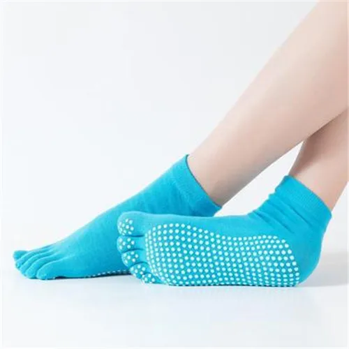 Женские спортивные носки для йоги, противоскользящие, пять пальцев, силиконовые, Нескользящие, 5 Носок, носки для балета, спортзала, фитнеса, спорта, хлопковые носки - Цвет: Синий