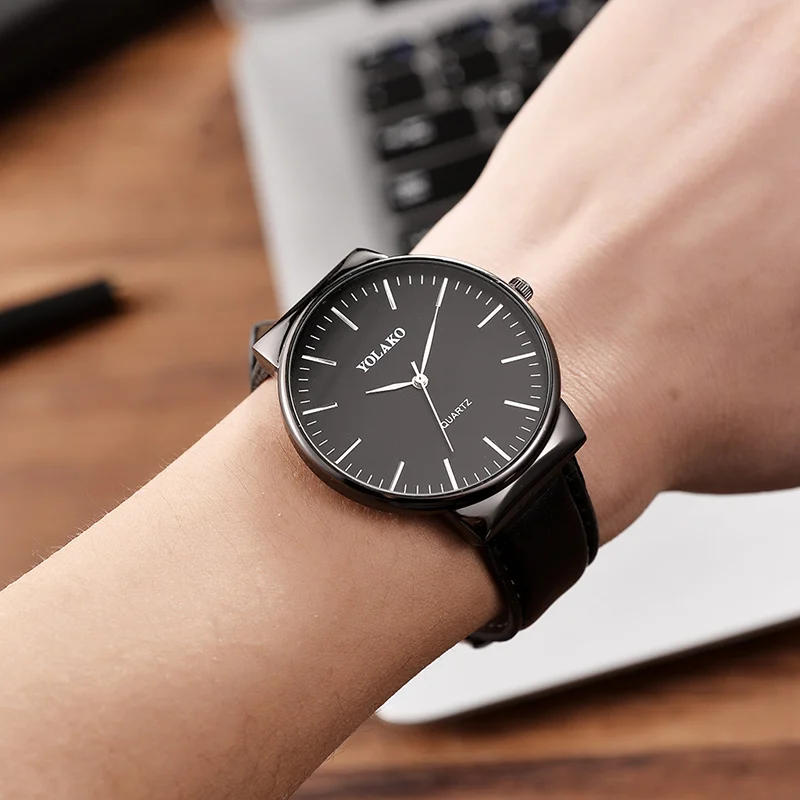 

Men Watch Large Round Dial Wrist Watches with Ultra-thin Imitation Leather Strap for Business Travel @M23