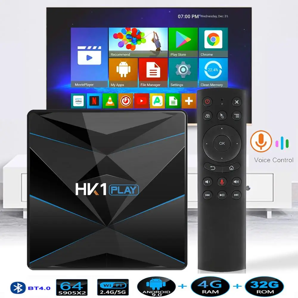 HK1 play Smart tv BOX 4K 3D Android 9 0 четырехъядерный процессор Amlogic S905X2 ARM Google плеер 4G 64G 2 4G/5G Wifi
