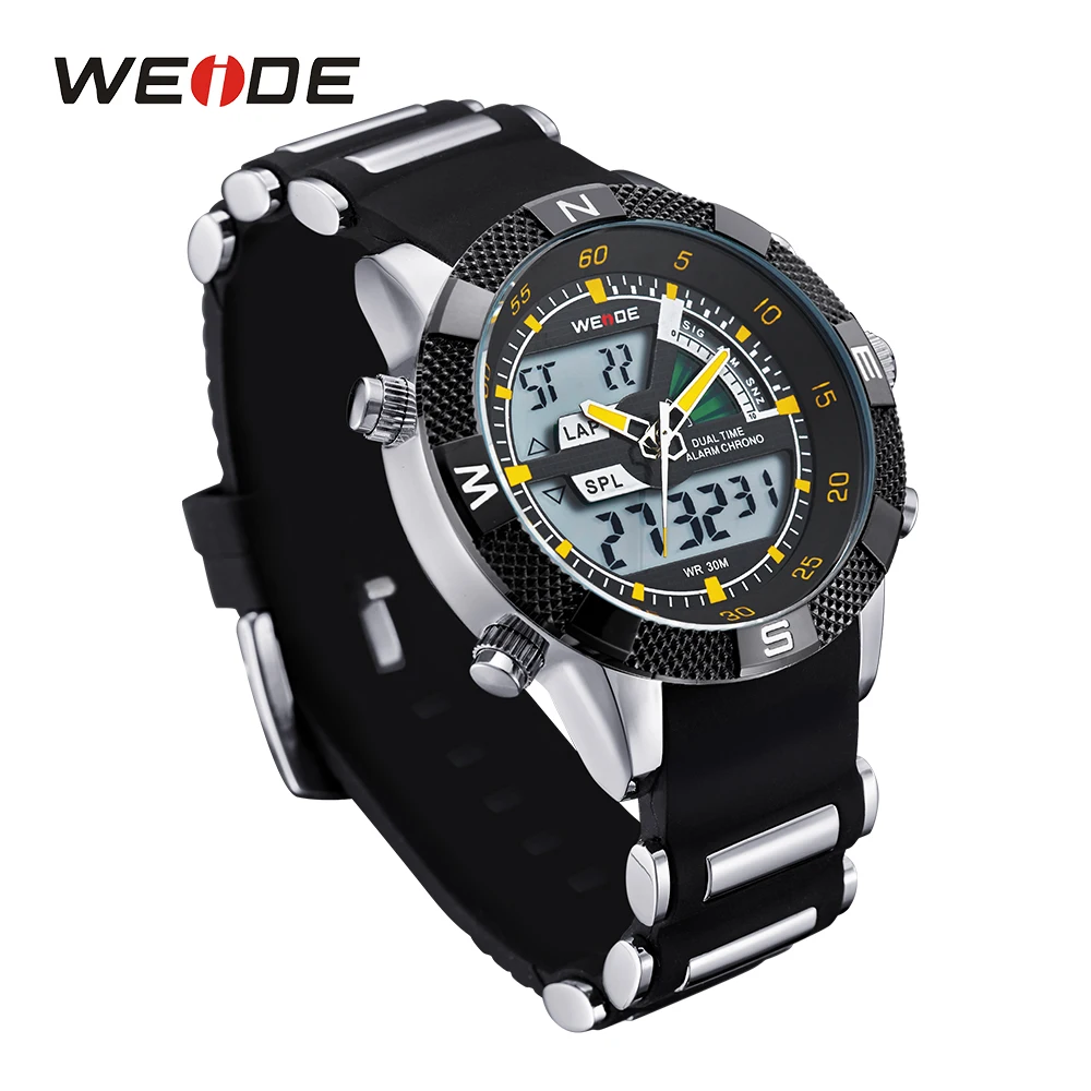 WEIDE Men Luxury Brand Military LCD Luminous Analog Digital Date Week Alarm Display Silicone Strap Wristwatch Relogio Masculino