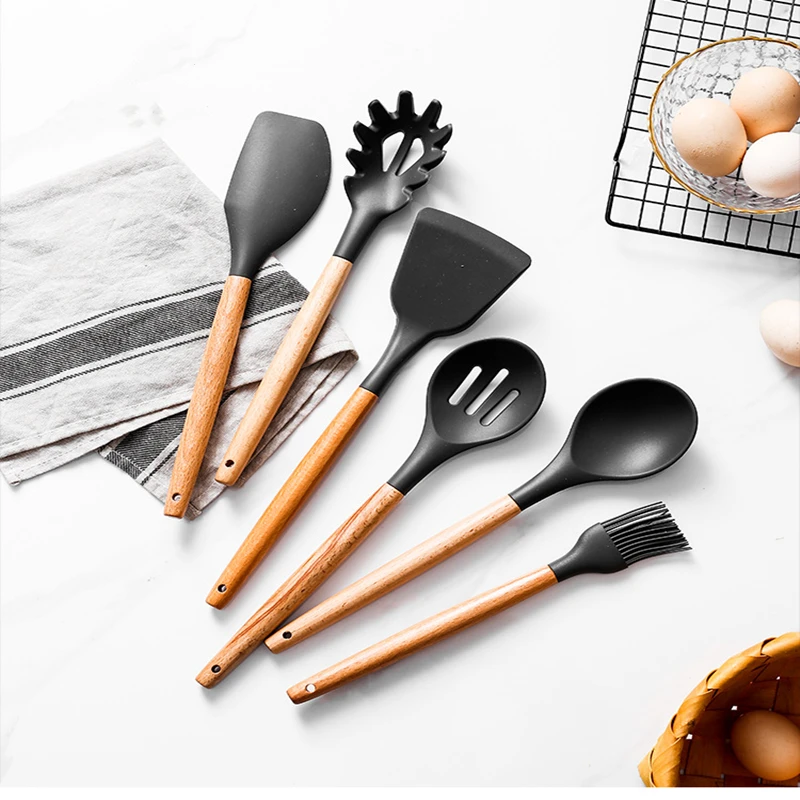 

Silicone Cooking Utensils Kitchen Utensil set Natural Wooden Silicone Cooking Utensils Kitchen Tools Gadgets