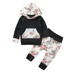 Подлинная MUQGEW 2 компл. Одежда для младенцев темно серый печатных шить свитер с капюшоном + белые штаны с принтом Vetement Bebe Garcon # 10L