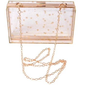 

Women Acrylic Transparent Gold Star Evening Bags Purses Clutch Vintage Banquet Handbag (Transparent)