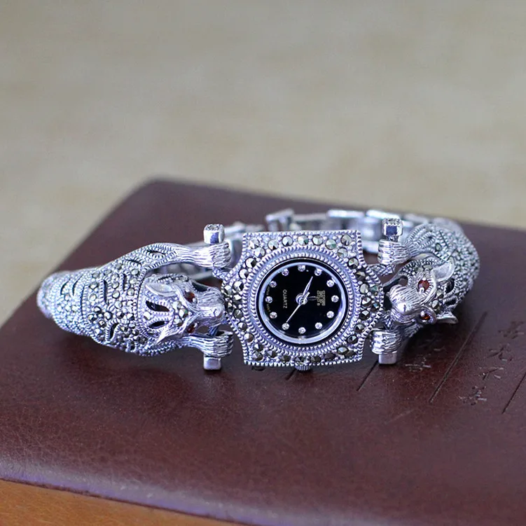 Горячая Настоящее Сивер Гепард часы высшего качества S925 серебряные ювелирные изделия леопард часы чистого серебра браслет часы дропшиппинг