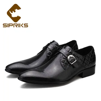 

Sipriks Mens Genuine Leather Single Monk Strap Shoes High Quality Grooms Wedding Gents Suit Social Shoes Pointed Rubber Soles 44
