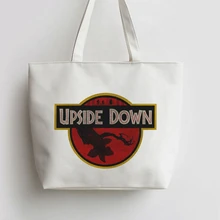 Upside down Jurassic Canvas Tote bags Cartoon Shopping bag school Shoulder Reusable Shopper Grocery Bag GA488