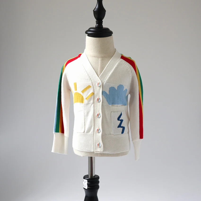 

Children's thin sweater 2018 spring and autumn baby rainbow cotton knit sweater kids boys and girls cardigan sweaters