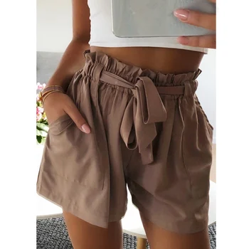 

Droppshiping Summer Women Shorts High Waist Solid Color Tie Belt Pockets Ladies Girls Casual Shorts dg88