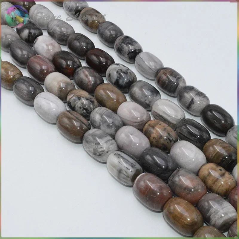 

Natural Petrified Wood Stone Drum Beads 13x18mm 22 Beads / Strand