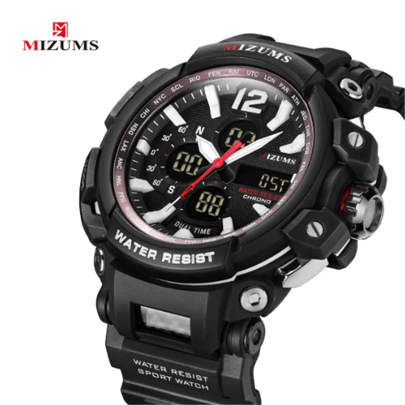 

Top MIZUMS Brand Mens Sports Watches Men Quartz Analog LED Digital Male Military Waterproof Watch Clock Relogio Masculino