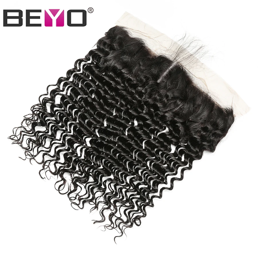Pre Plucked 13x6 Lace Frontal Brazilian Deep Wave Frontal Closure Free/Middle/Three Part Human Hair Closure Non Remy Hair Beyo