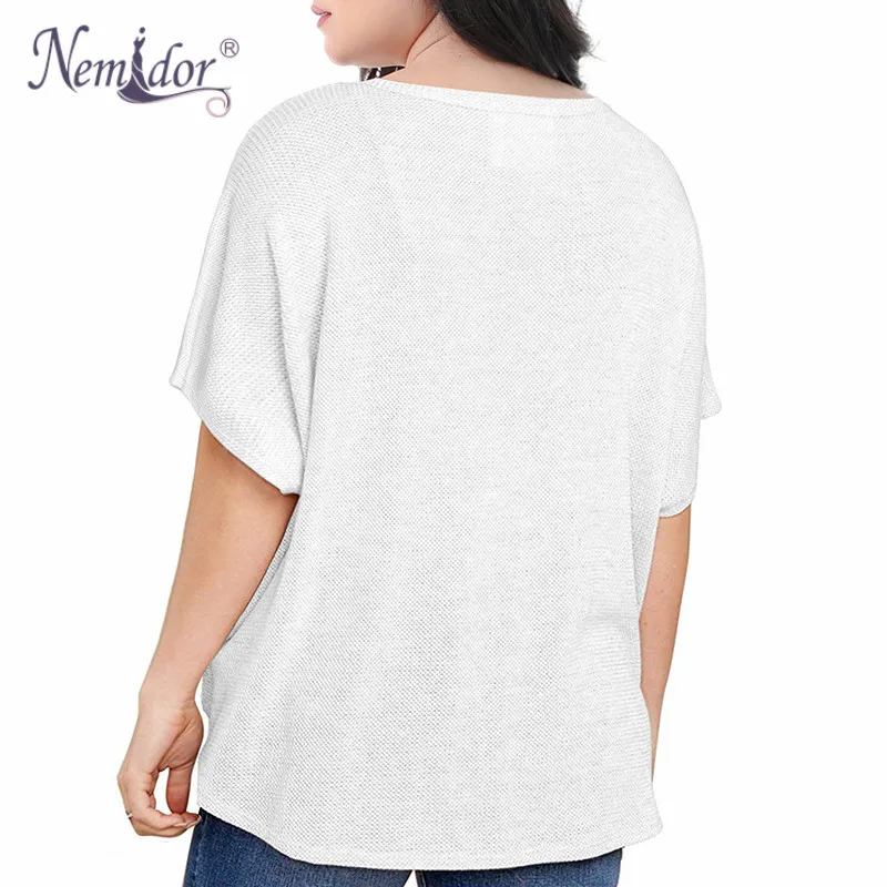 Nemidor Women's Casual Short Sleeve V Neck Button Down T Shirts Tie Front Knot Summer Loose Tops Blouses (2)