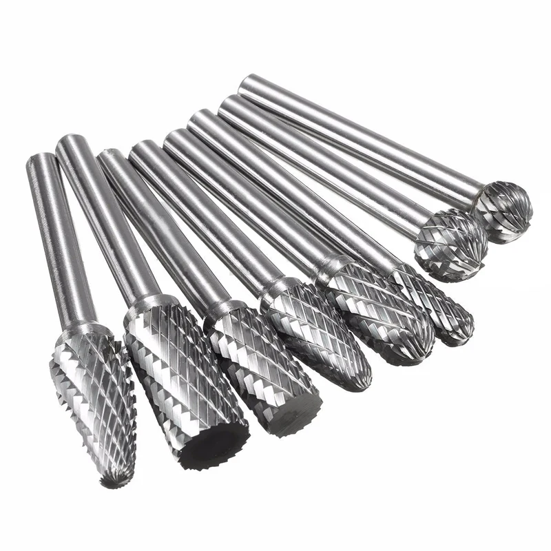 8PCS x 1/4'' Shank Double Cut Carbide Burr Die Grinding Rotary Bit Set W/Case