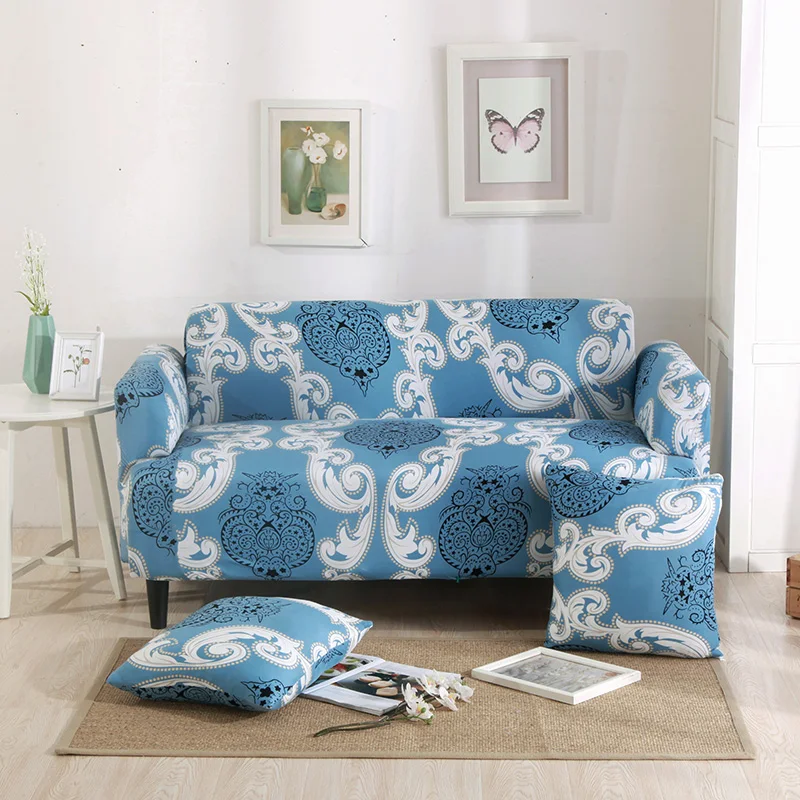 Top Sales Fashionable Blue Print Pattern Sofa Cover Elastic Sofa