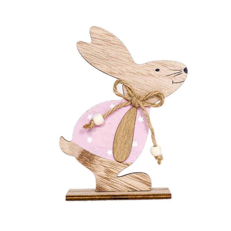 Забавный Деревянный кролик формы пасхальные украшения ремесленные подарки домашние детские подарки игрушки куклы вечерние украшения для дома сцена орнамент