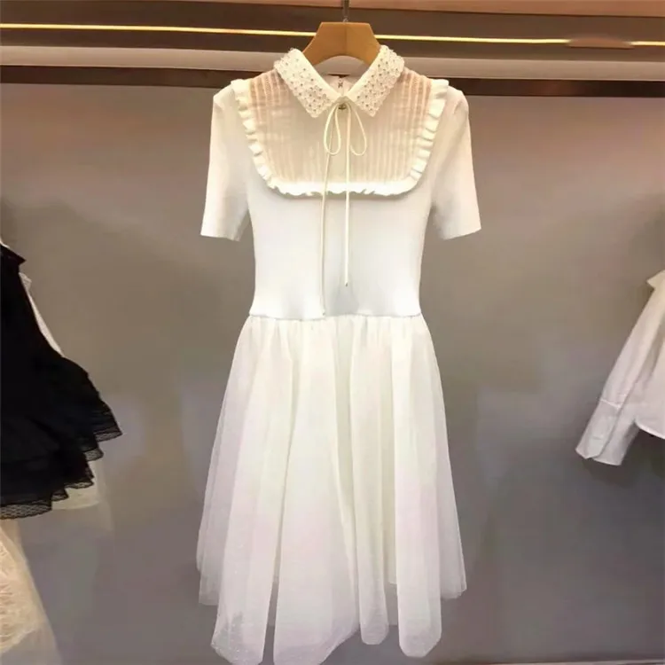 fair maiden темперамент лацкан ногтей шарик G0399 белый марли соединяется, чтобы развивать нравственность платье