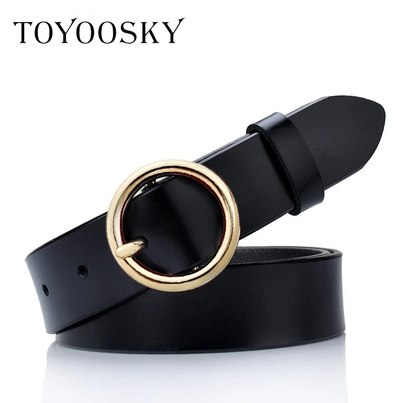 Ladies belt leather retro leather round buckle belt female casual wild