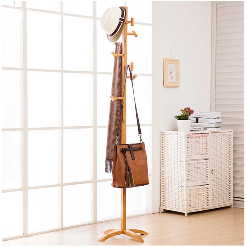 

Premium bamboo Wooden coat rack free standing with 9 hooks bamboo coat rack stand coat hat scarf clothes handbag