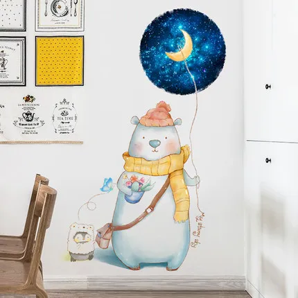 Cute Bear Door Home Decor Wall Stickers DIY Cartoon Animal Kids Room Nursery Decortaion Poster Wallpaper