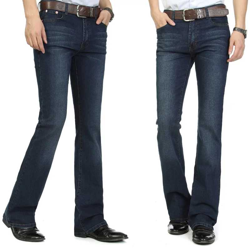 Men's Business Casual Pants Male Mid Waist Elastic Slim Boot Cut Semi-Flared Four Seasons Bell Bottom Jeans 26-38 6