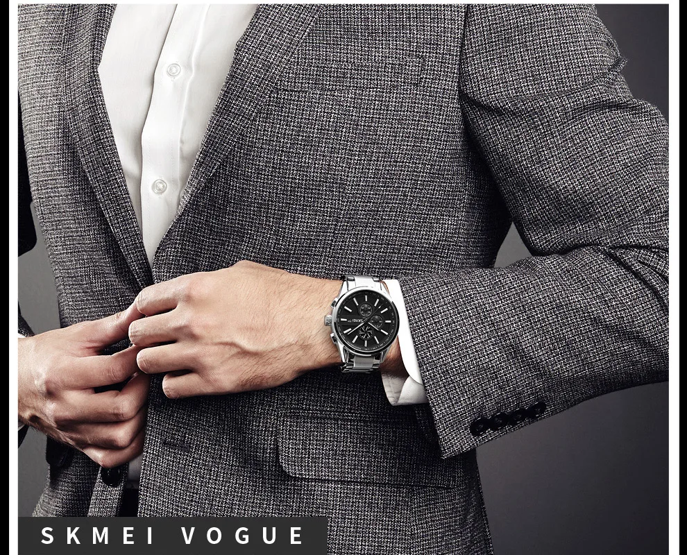 SKMEI Men's Luxury Brand Chronograph Mens Sports Watches Waterproof Stainless Steel Quartz Watch Rose Gold 25cm 6