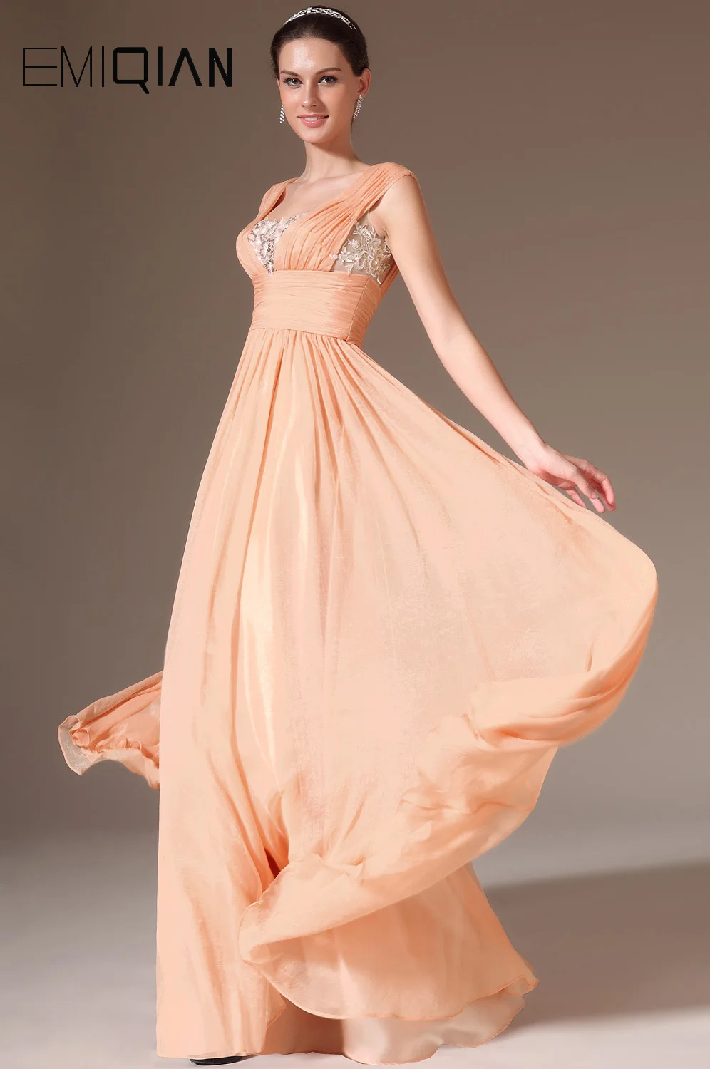

New V-Neck Empire Orange Chiffon Evening Gowns,Tank Backless Evening Dress