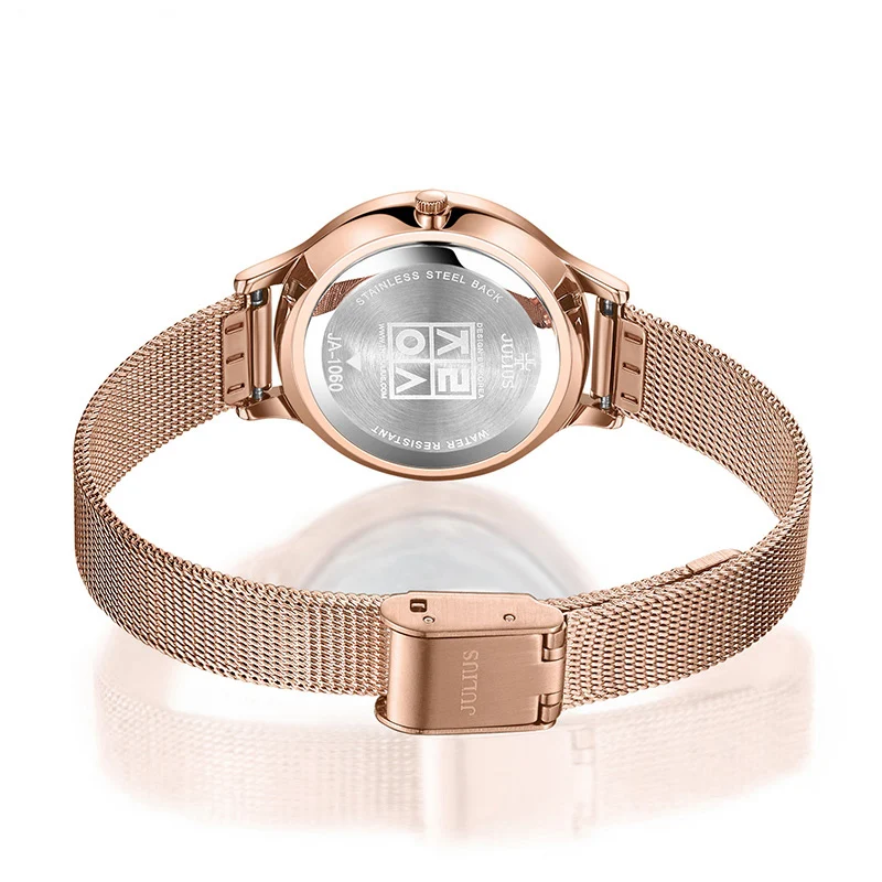 Beste Julius Vrouwen Luxe Rose Goud Dunne Roestvrijstalen Gaas Riem Armband Horloges Dames Quartz Horloge Relogio Feminino