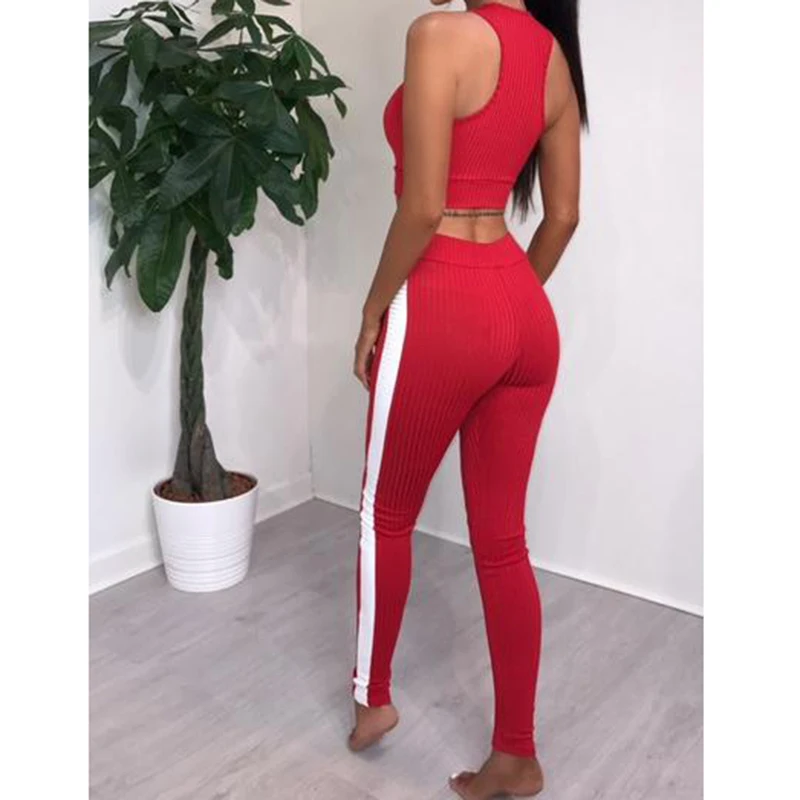 النساء أزياء 2 قطعة ملابس رياضية تعيين المرأة المحاصيل الأعلى و سروال البدلة السيدتين قطعة شريط رياضية WS5661R