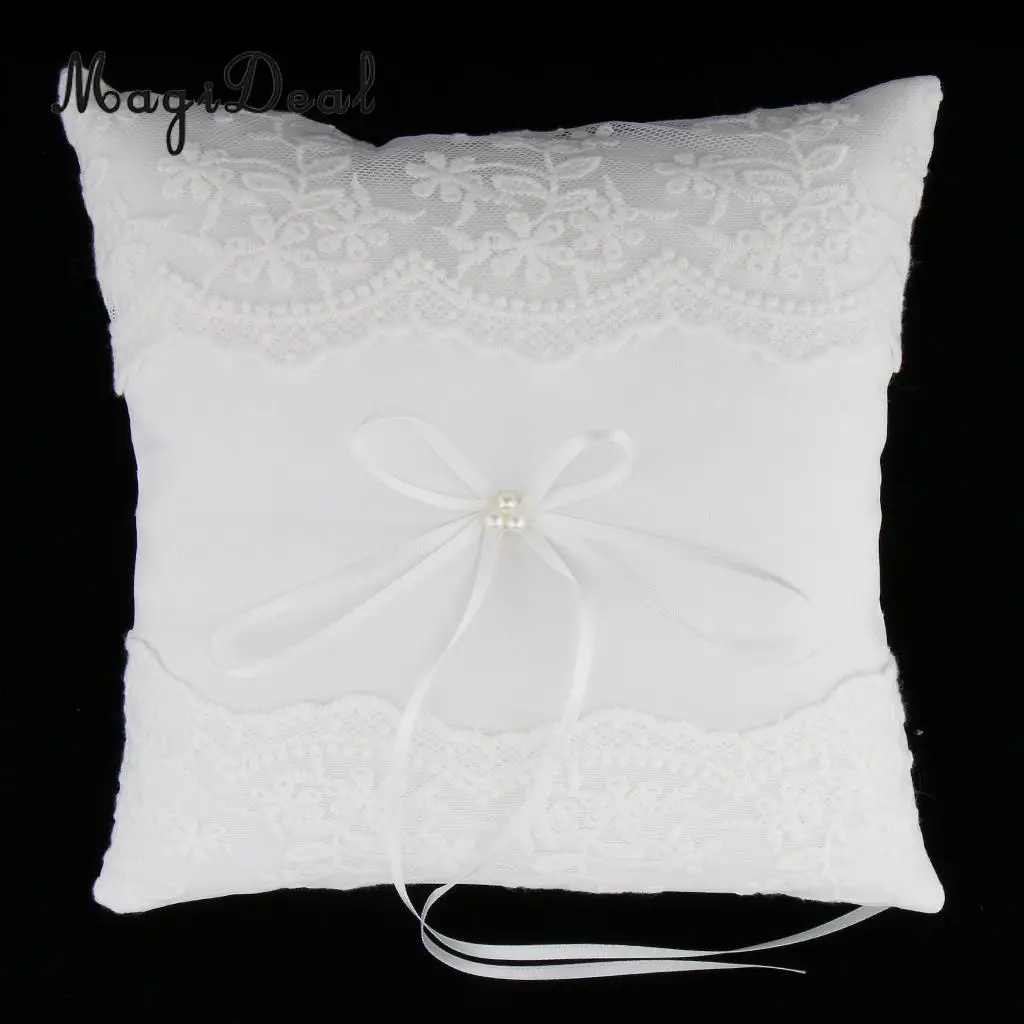 MagiDeal Romantic Wedding Ceremony Party Pearls Lace Ring Pillow Cushion Bearer Display Holder for paety White 20 x cm | Дом и сад
