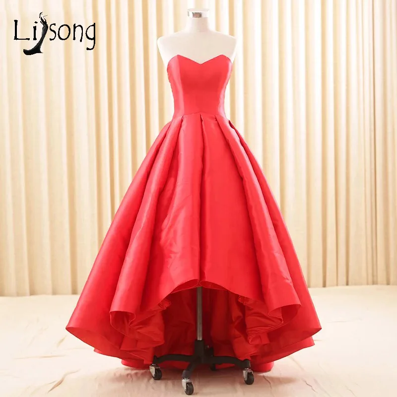 

Saudi Arabia Red High Low Evening Dresses With Puffy Tulle Pleat Off Shoulder Simple Long Evening Gowns Abiye Plus Size A195