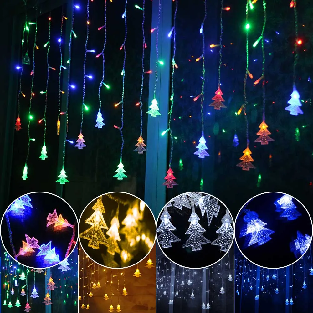 Outdoor Decorative Lamp String AC 220V Window Xmas The Eaves Railing Christmas Tree Pendant Decor LED