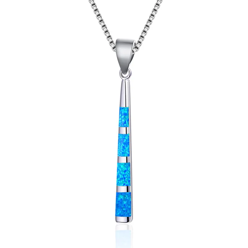 Luxury Female Long Geometric Pendants Necklaces Boho Silver Blue Green Fire Opal Necklace Vintage Wedding Necklaces For Women