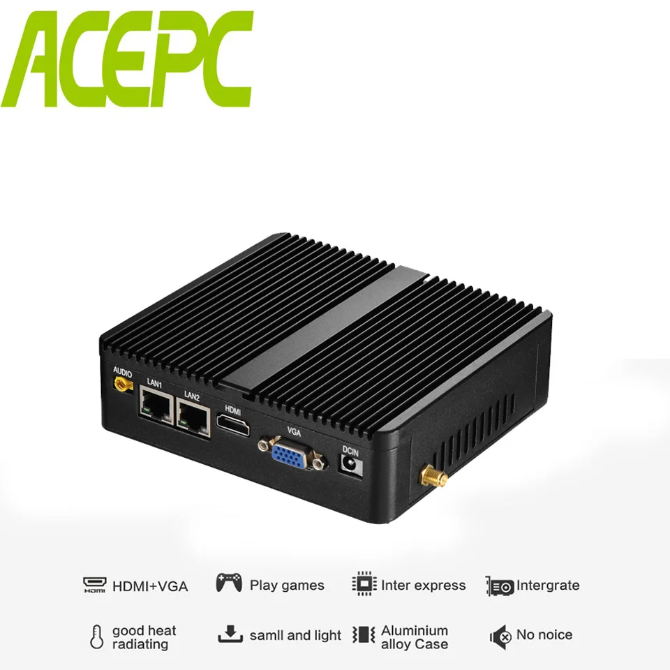 Мини ПК без вентилятора Celeron J1900 J1800 Windows 10 Linux HTPC 2 * LAN COM двухъядерный мини