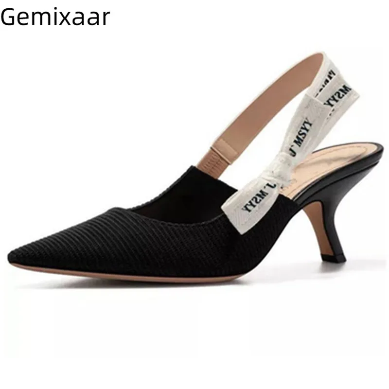 

Elastic Buckle Sandals Shoes Women Pointed Toe Slim Shallow Foorwear Chic Strange Thin Med Heel Sandals Sandalias Mujer