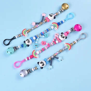 

Baby Pacifier Clip Chain Hand Made Infant Boys Girls Cute Panda Letters Toys Teether Pacifier Chain Holder Baby Nipple Feeding