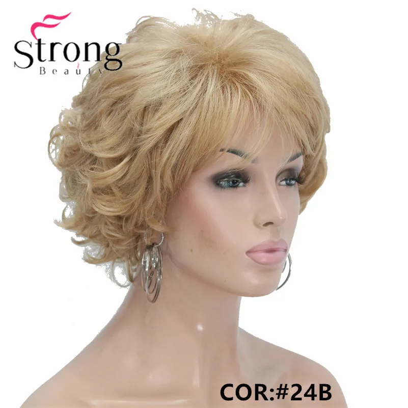 StrongBeauty мягкий взъерошенный кудрявый парик короткий серый микс полный синтетический парик выбор цвета - Цвет: 24B Golden Blonde