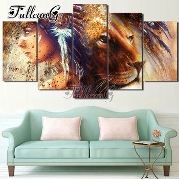 

FULLCANG 5PCS Diy Full Square Diamond Embroidery Girl And Lion Diamond Painting Cross Stitch Mosaic Kits G269