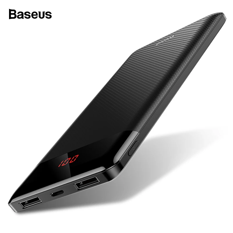 Baseus Slim 10000mAh Power Bank Dual USB LCD Powerbank Portable External Battery Pack Charger For Mobile Phones Tablet Poverbank