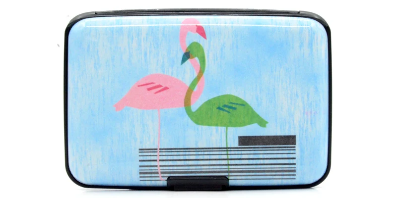 BONAMIE алюминиевый кошелёк RFID Блокировка кредитной ID кошелек с отделами для карт для Для женщин Фламинго узор карты протектор визитницы