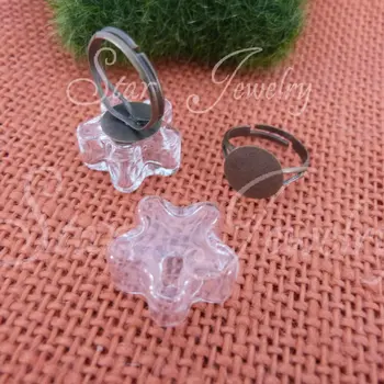 

21x10mm flower style glass bubble vial +12mm ring setting-white k/bronze/white/pink/black you can choose color of ring base