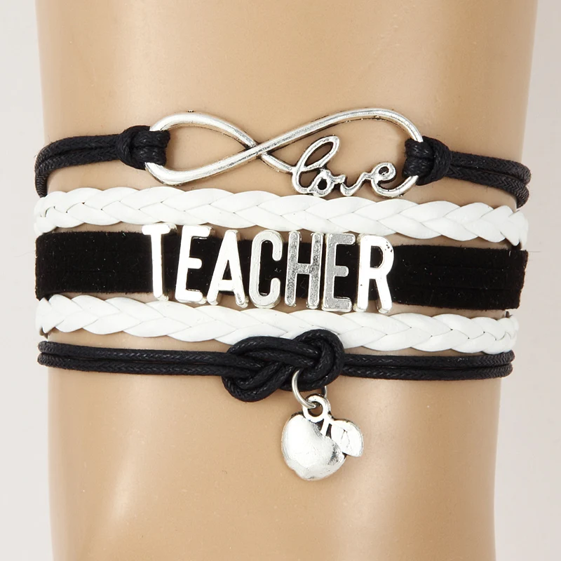 Браслет Infinity Love TEACHER кожаный плетеный браслет для учительского дня лучший